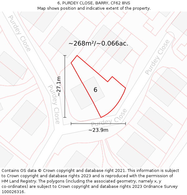 6, PURDEY CLOSE, BARRY, CF62 8NS: Plot and title map