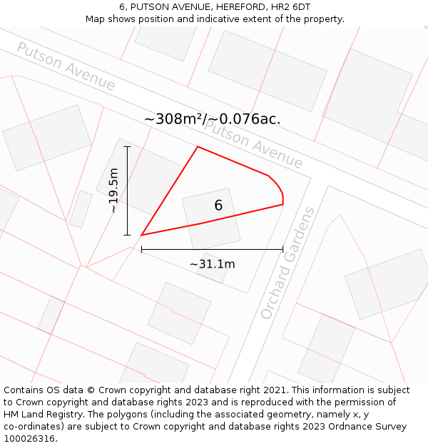 6, PUTSON AVENUE, HEREFORD, HR2 6DT: Plot and title map