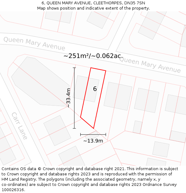 6, QUEEN MARY AVENUE, CLEETHORPES, DN35 7SN: Plot and title map