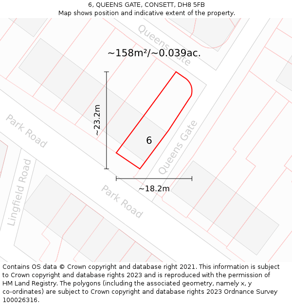 6, QUEENS GATE, CONSETT, DH8 5FB: Plot and title map