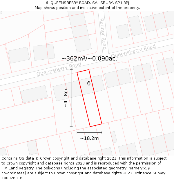 6, QUEENSBERRY ROAD, SALISBURY, SP1 3PJ: Plot and title map