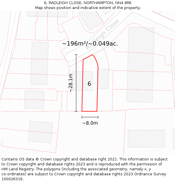 6, RADLEIGH CLOSE, NORTHAMPTON, NN4 8RE: Plot and title map