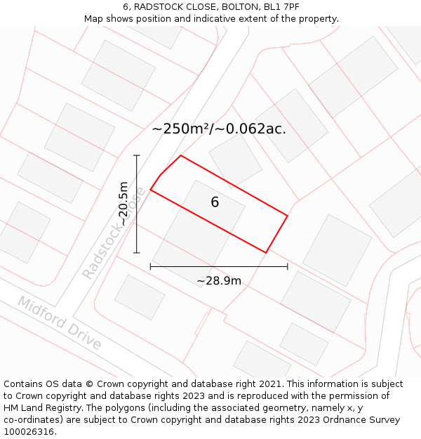 6, RADSTOCK CLOSE, BOLTON, BL1 7PF: Plot and title map