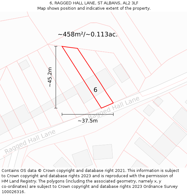 6, RAGGED HALL LANE, ST ALBANS, AL2 3LF: Plot and title map