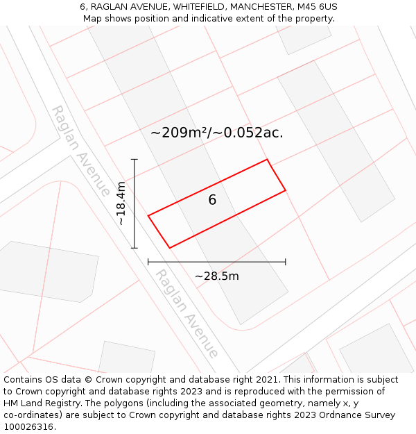 6, RAGLAN AVENUE, WHITEFIELD, MANCHESTER, M45 6US: Plot and title map