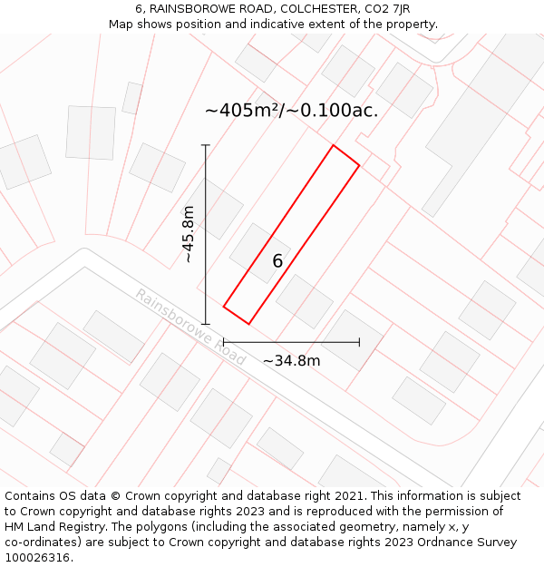 6, RAINSBOROWE ROAD, COLCHESTER, CO2 7JR: Plot and title map