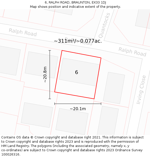 6, RALPH ROAD, BRAUNTON, EX33 1DJ: Plot and title map