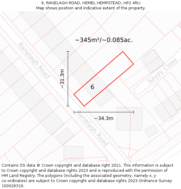 6, RANELAGH ROAD, HEMEL HEMPSTEAD, HP2 4RU: Plot and title map