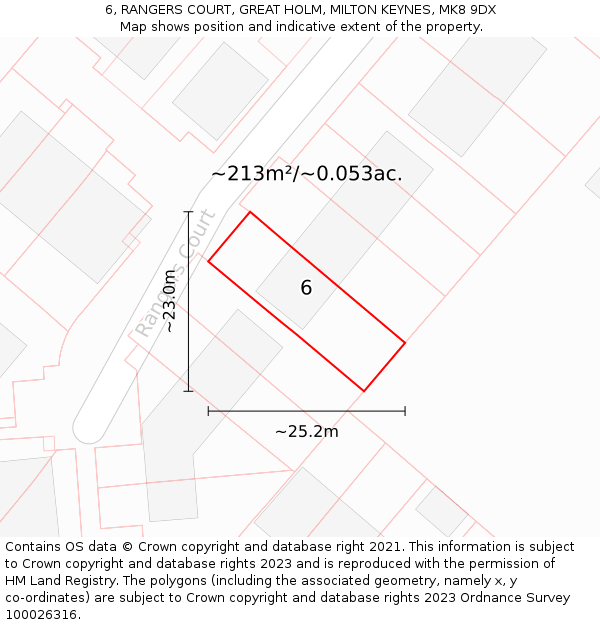 6, RANGERS COURT, GREAT HOLM, MILTON KEYNES, MK8 9DX: Plot and title map