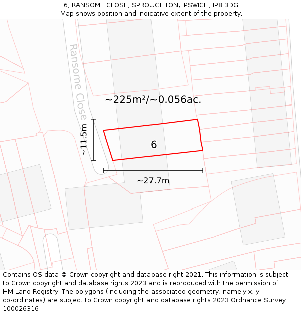 6, RANSOME CLOSE, SPROUGHTON, IPSWICH, IP8 3DG: Plot and title map