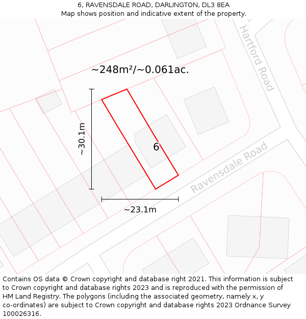 6, RAVENSDALE ROAD, DARLINGTON, DL3 8EA: Plot and title map