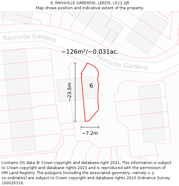 6, RAYNVILLE GARDENS, LEEDS, LS12 2JR: Plot and title map