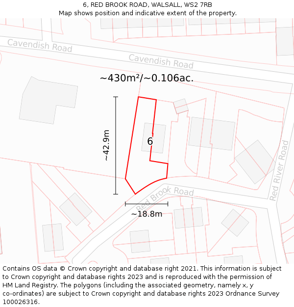 6, RED BROOK ROAD, WALSALL, WS2 7RB: Plot and title map