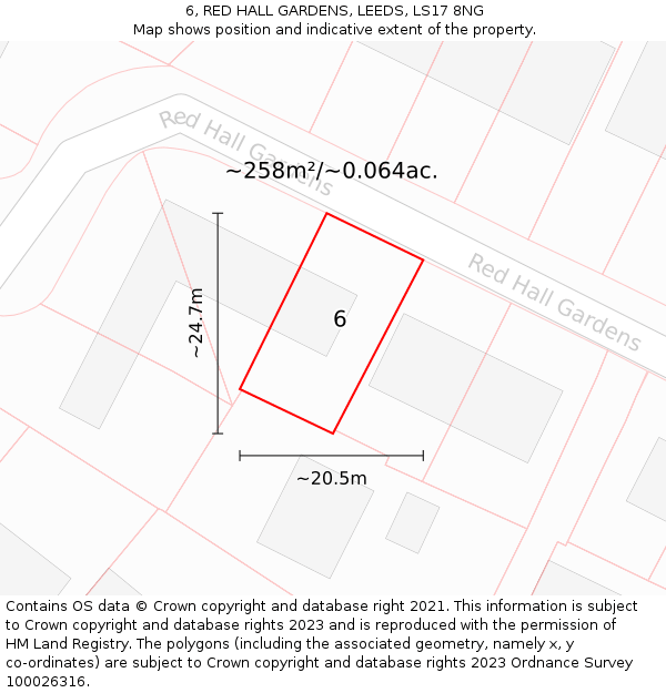 6, RED HALL GARDENS, LEEDS, LS17 8NG: Plot and title map