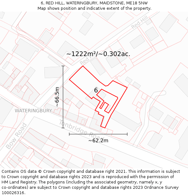 6, RED HILL, WATERINGBURY, MAIDSTONE, ME18 5NW: Plot and title map