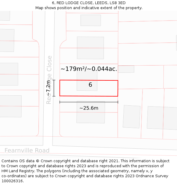 6, RED LODGE CLOSE, LEEDS, LS8 3ED: Plot and title map