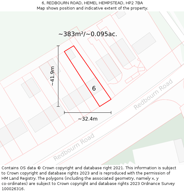 6, REDBOURN ROAD, HEMEL HEMPSTEAD, HP2 7BA: Plot and title map