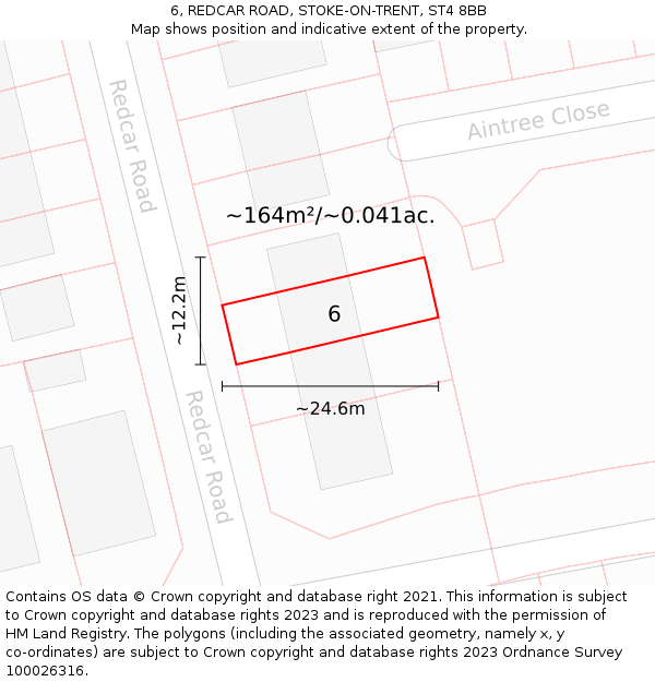 6, REDCAR ROAD, STOKE-ON-TRENT, ST4 8BB: Plot and title map