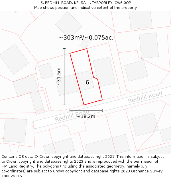 6, REDHILL ROAD, KELSALL, TARPORLEY, CW6 0QP: Plot and title map