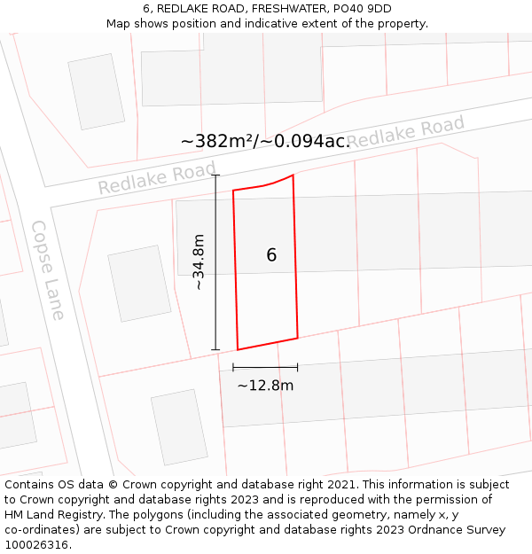 6, REDLAKE ROAD, FRESHWATER, PO40 9DD: Plot and title map