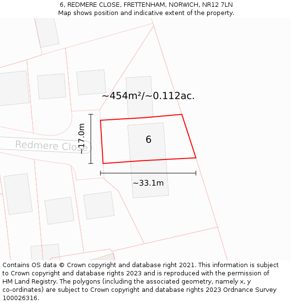 6, REDMERE CLOSE, FRETTENHAM, NORWICH, NR12 7LN: Plot and title map