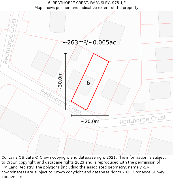 6, REDTHORPE CREST, BARNSLEY, S75 1JE: Plot and title map