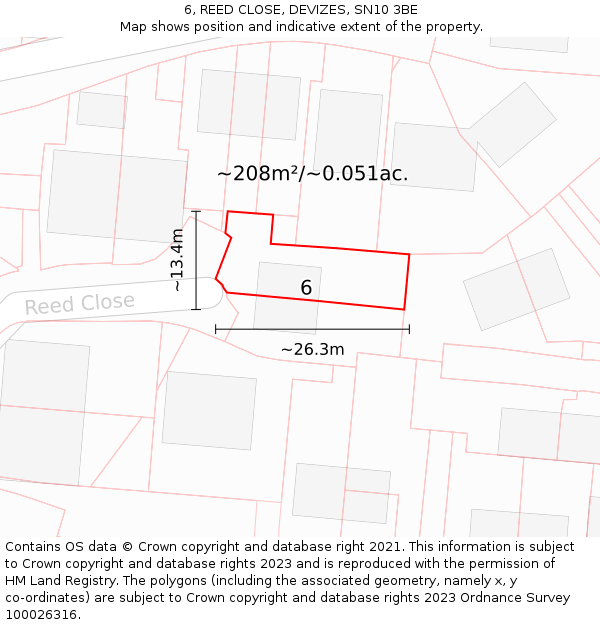 6, REED CLOSE, DEVIZES, SN10 3BE: Plot and title map