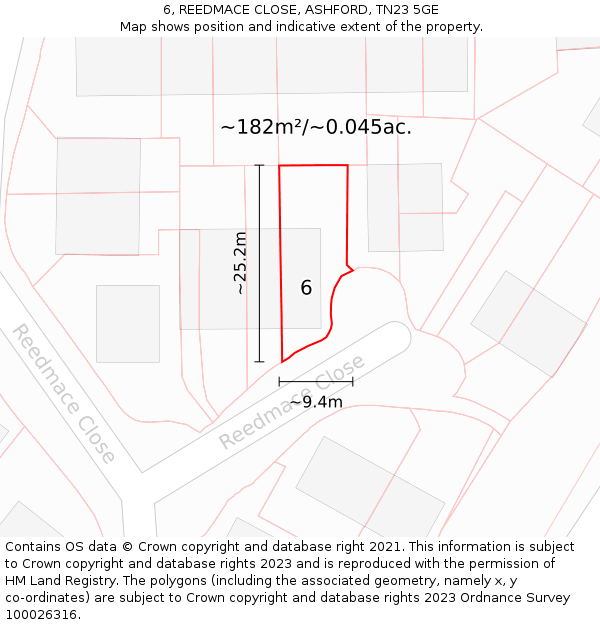 6, REEDMACE CLOSE, ASHFORD, TN23 5GE: Plot and title map