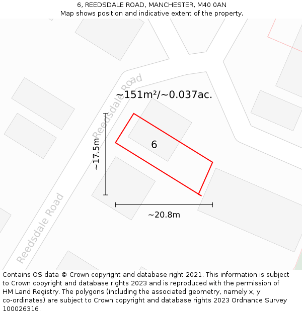 6, REEDSDALE ROAD, MANCHESTER, M40 0AN: Plot and title map