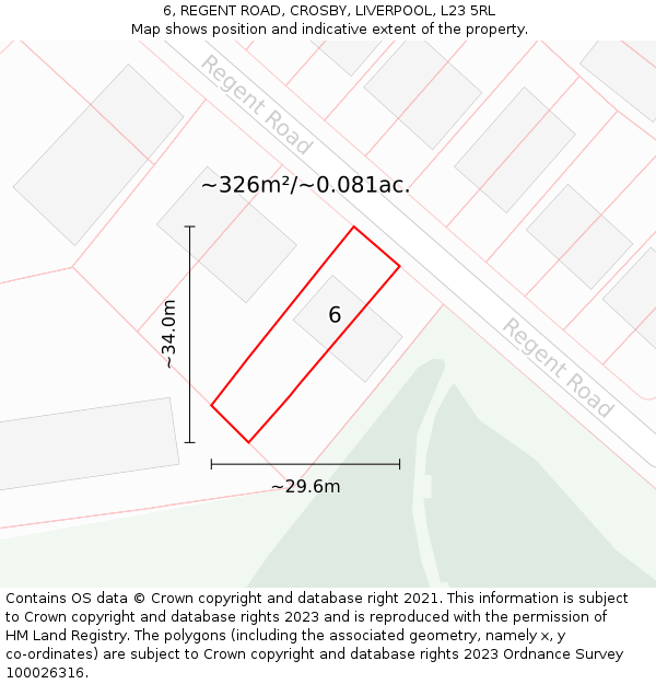 6, REGENT ROAD, CROSBY, LIVERPOOL, L23 5RL: Plot and title map