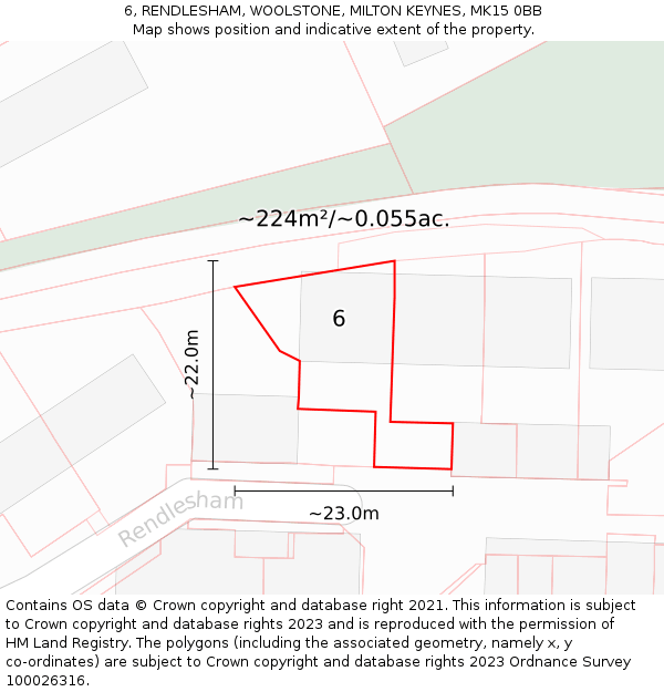 6, RENDLESHAM, WOOLSTONE, MILTON KEYNES, MK15 0BB: Plot and title map