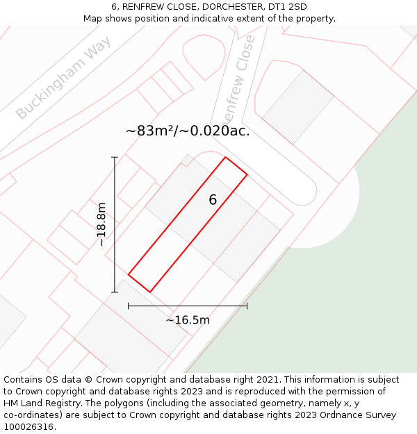 6, RENFREW CLOSE, DORCHESTER, DT1 2SD: Plot and title map