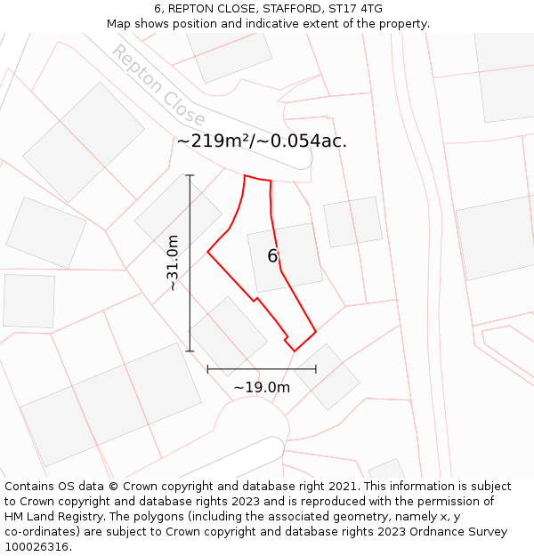 6, REPTON CLOSE, STAFFORD, ST17 4TG: Plot and title map