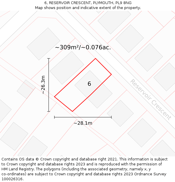 6, RESERVOIR CRESCENT, PLYMOUTH, PL9 8NG: Plot and title map