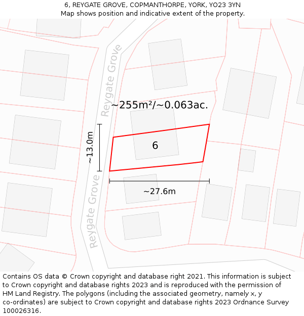 6, REYGATE GROVE, COPMANTHORPE, YORK, YO23 3YN: Plot and title map