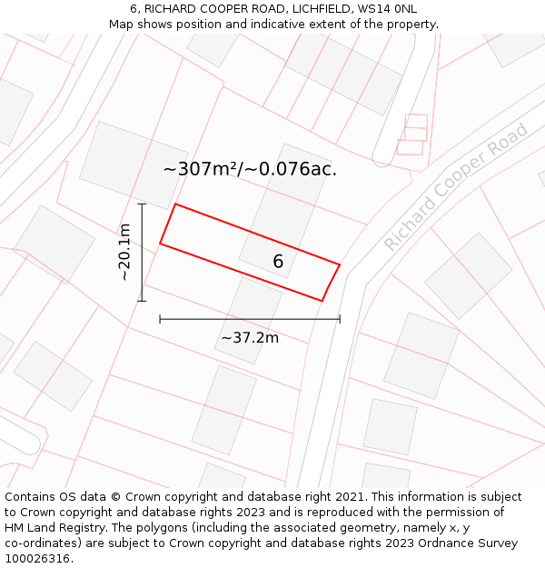 6, RICHARD COOPER ROAD, LICHFIELD, WS14 0NL: Plot and title map