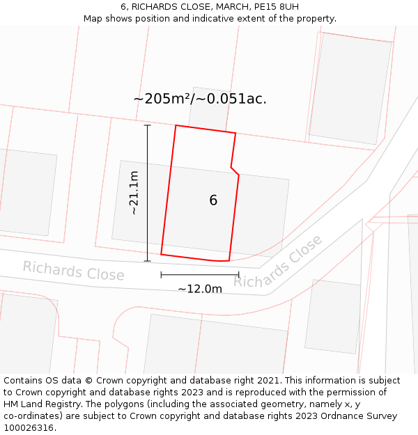 6, RICHARDS CLOSE, MARCH, PE15 8UH: Plot and title map