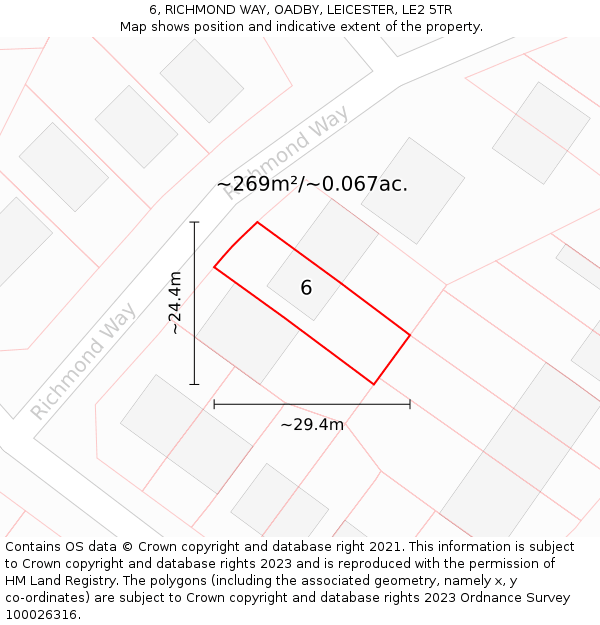 6, RICHMOND WAY, OADBY, LEICESTER, LE2 5TR: Plot and title map