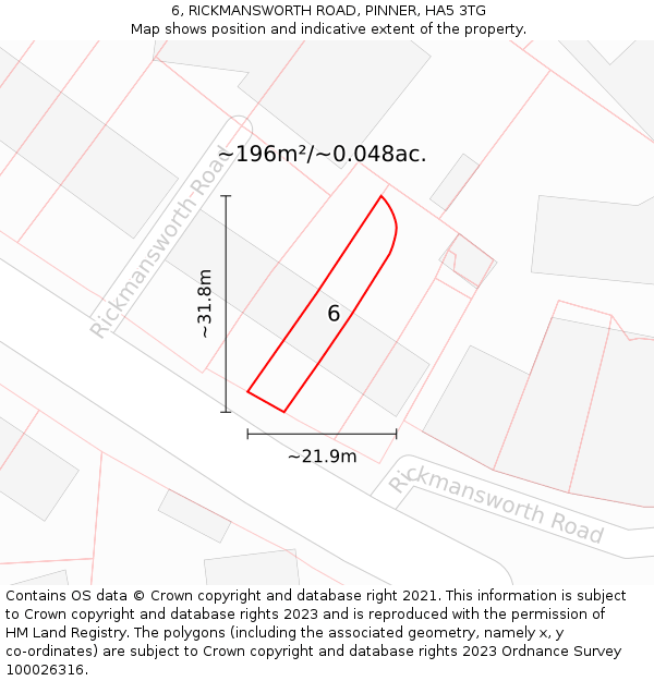 6, RICKMANSWORTH ROAD, PINNER, HA5 3TG: Plot and title map