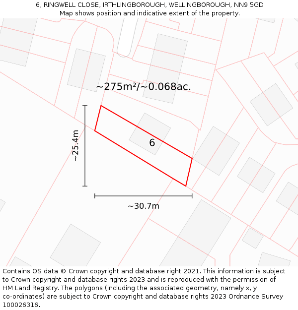 6, RINGWELL CLOSE, IRTHLINGBOROUGH, WELLINGBOROUGH, NN9 5GD: Plot and title map