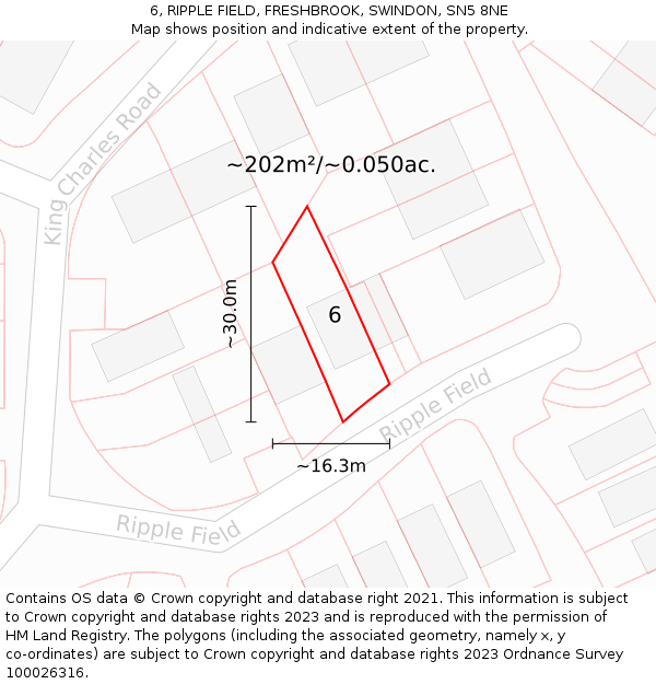 6, RIPPLE FIELD, FRESHBROOK, SWINDON, SN5 8NE: Plot and title map