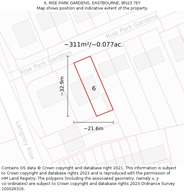 6, RISE PARK GARDENS, EASTBOURNE, BN23 7EY: Plot and title map