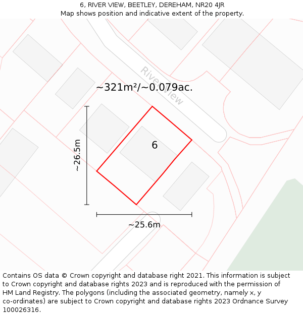 6, RIVER VIEW, BEETLEY, DEREHAM, NR20 4JR: Plot and title map