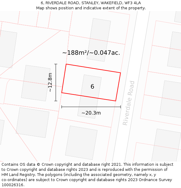 6, RIVERDALE ROAD, STANLEY, WAKEFIELD, WF3 4LA: Plot and title map