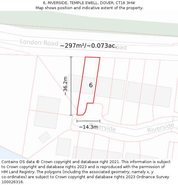 6, RIVERSIDE, TEMPLE EWELL, DOVER, CT16 3HW: Plot and title map