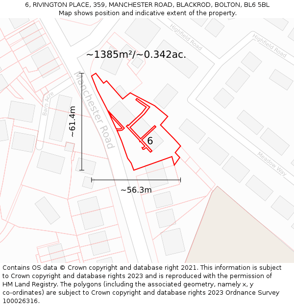 6, RIVINGTON PLACE, 359, MANCHESTER ROAD, BLACKROD, BOLTON, BL6 5BL: Plot and title map