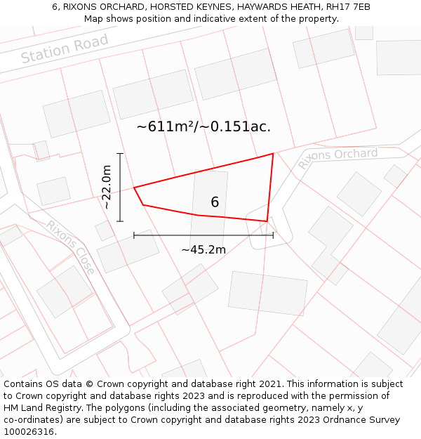 6, RIXONS ORCHARD, HORSTED KEYNES, HAYWARDS HEATH, RH17 7EB: Plot and title map