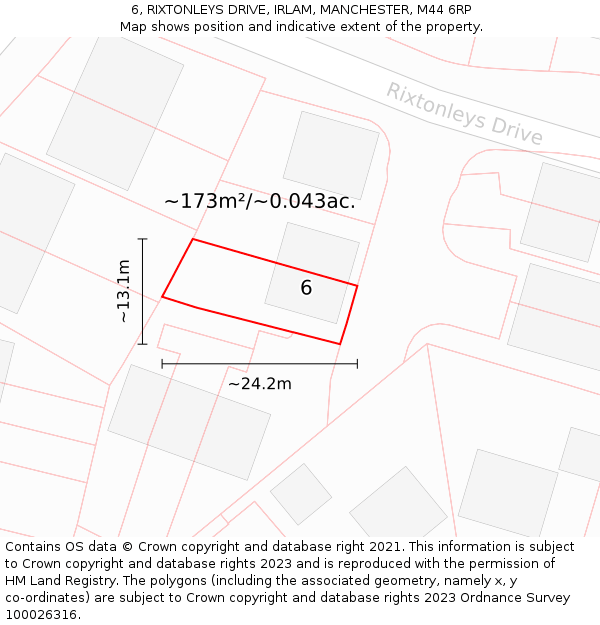 6, RIXTONLEYS DRIVE, IRLAM, MANCHESTER, M44 6RP: Plot and title map