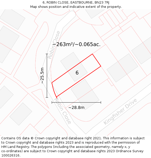 6, ROBIN CLOSE, EASTBOURNE, BN23 7RJ: Plot and title map