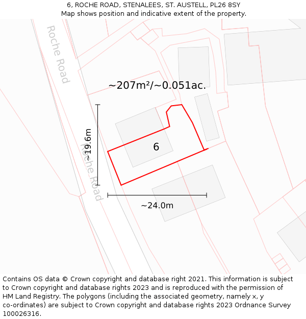 6, ROCHE ROAD, STENALEES, ST. AUSTELL, PL26 8SY: Plot and title map